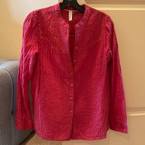 Pilcro from Anthropologie Pink Lace Button Down